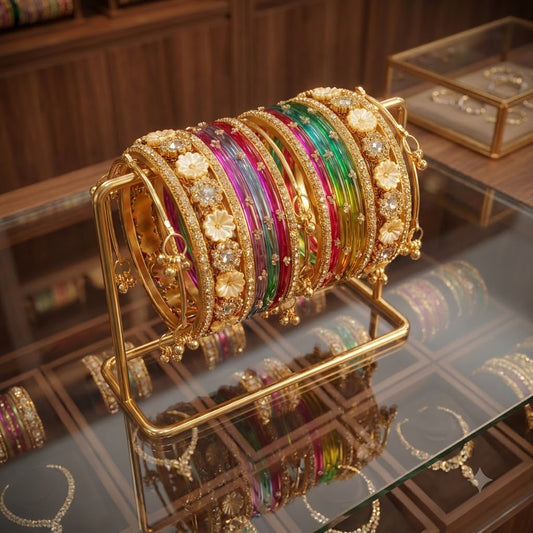 Premium Multicolor Zarkan Bangle Set