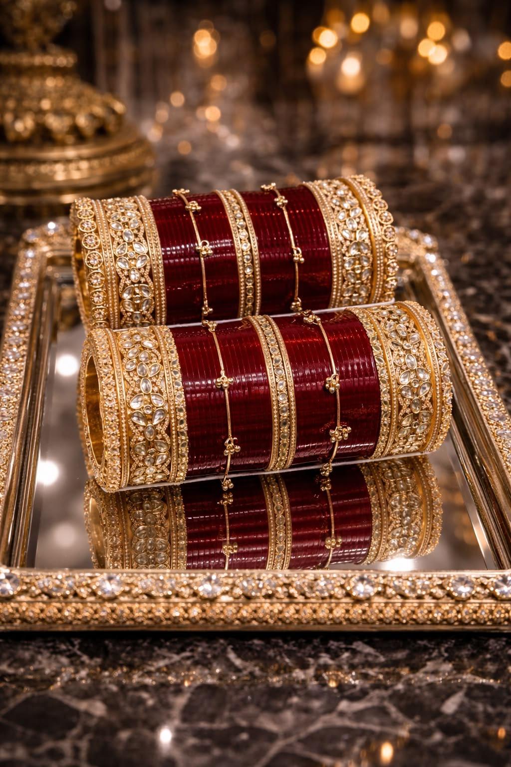 Luxury Maroon Bridal Chura Set