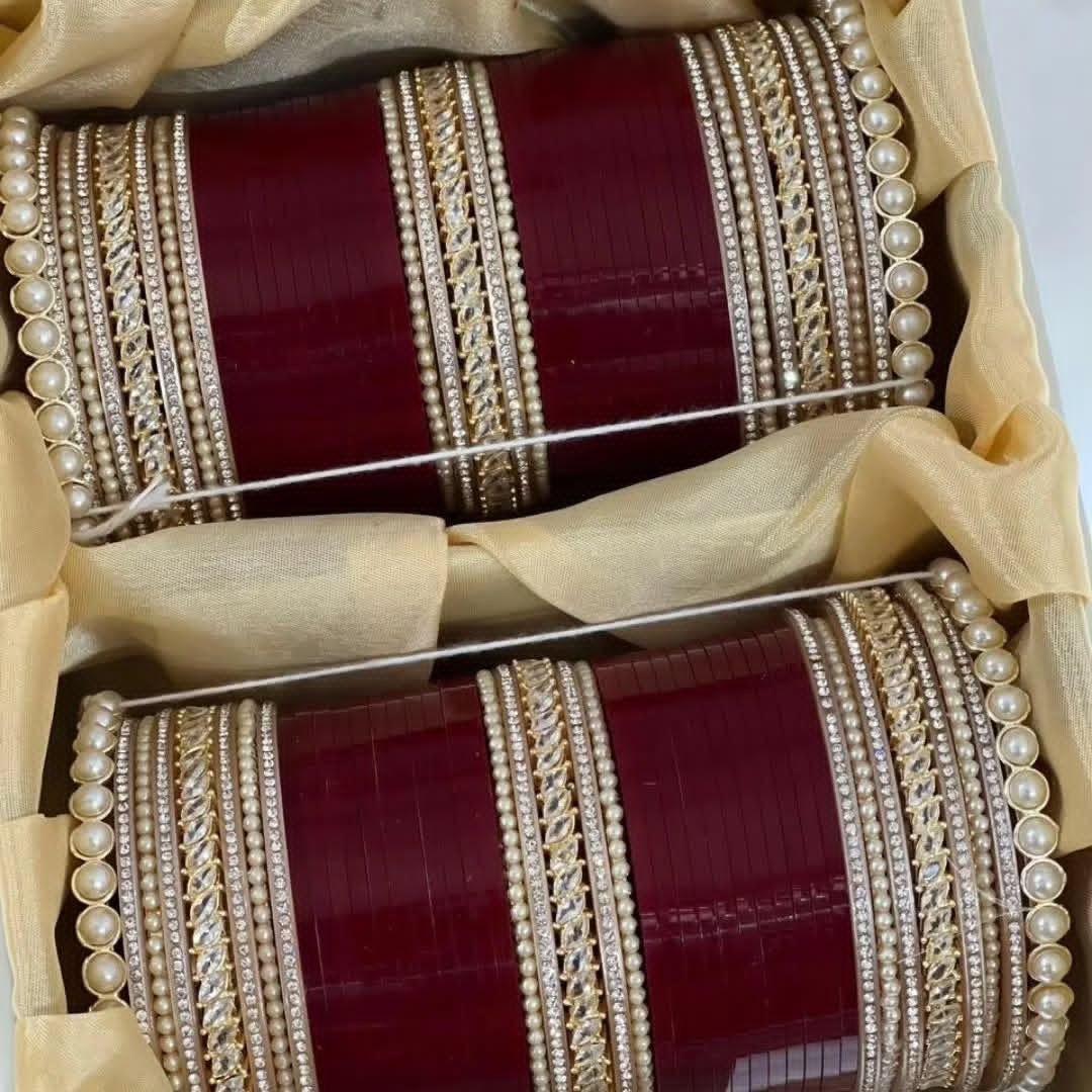 Classic Maroon Pearl Chura Set